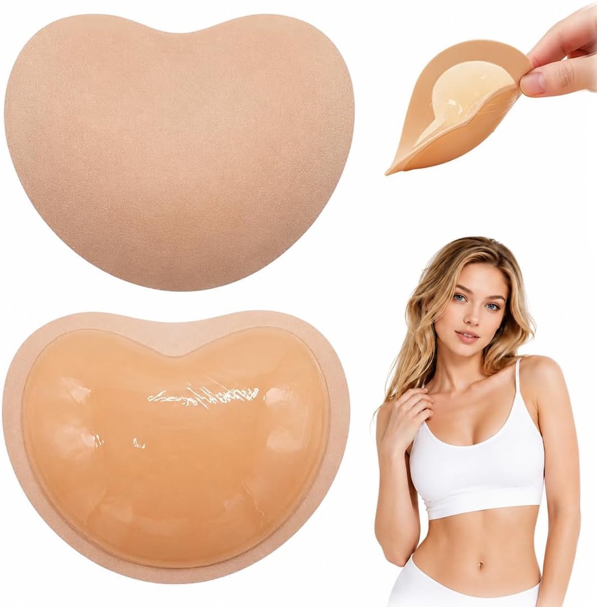 Zelfklevende kussentjes, siliconen voor de borsten, bh-kussentjes, herbruikbaar, onzichtbare push-up-pads, dubbelzijdig zelfklevende tepelbedekkers voor dames