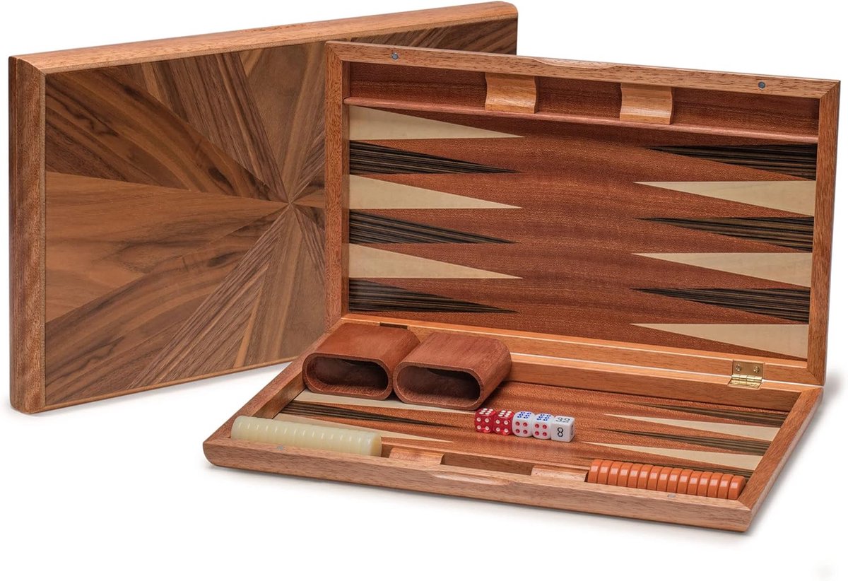 Backgammon Set- Cascadia - met Acryl Speelstukken & Houten Dobbelbekers, 44 cm Bord