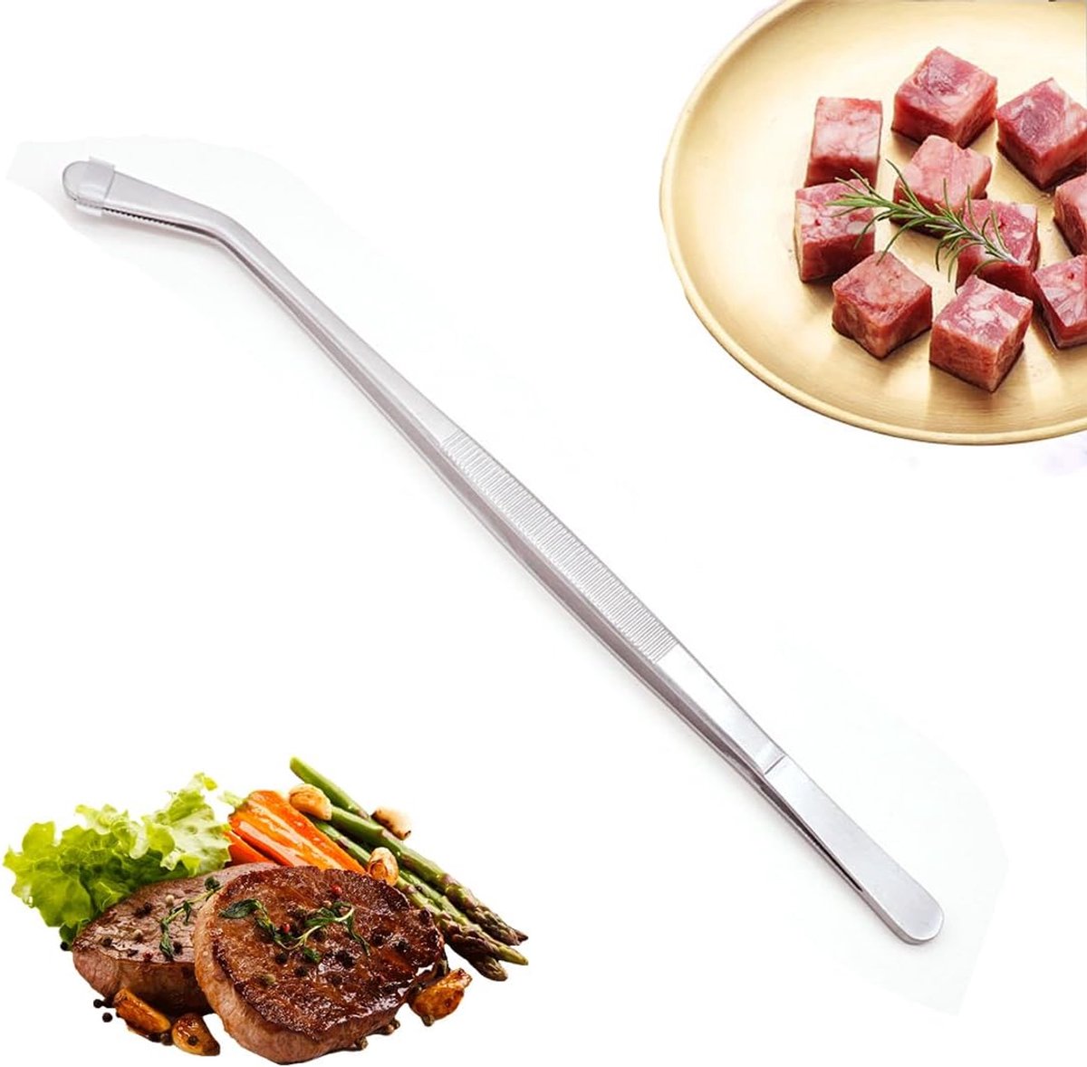 30 cm keukentang van staal, chef-tang, professionele kooktang, geschikt voor keuken, barbecue, restaurant, vlees, snoep, salades en toast