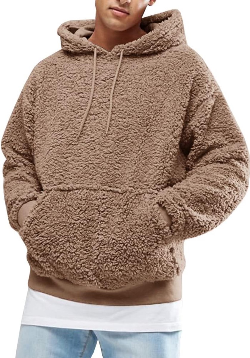 Heren Hoodie Pluizige Sherpa Hooded Jumper Fuzzy Pluche Sweatshirt Teddy Fleece Kangoeroe Pocket Winter Uitloper