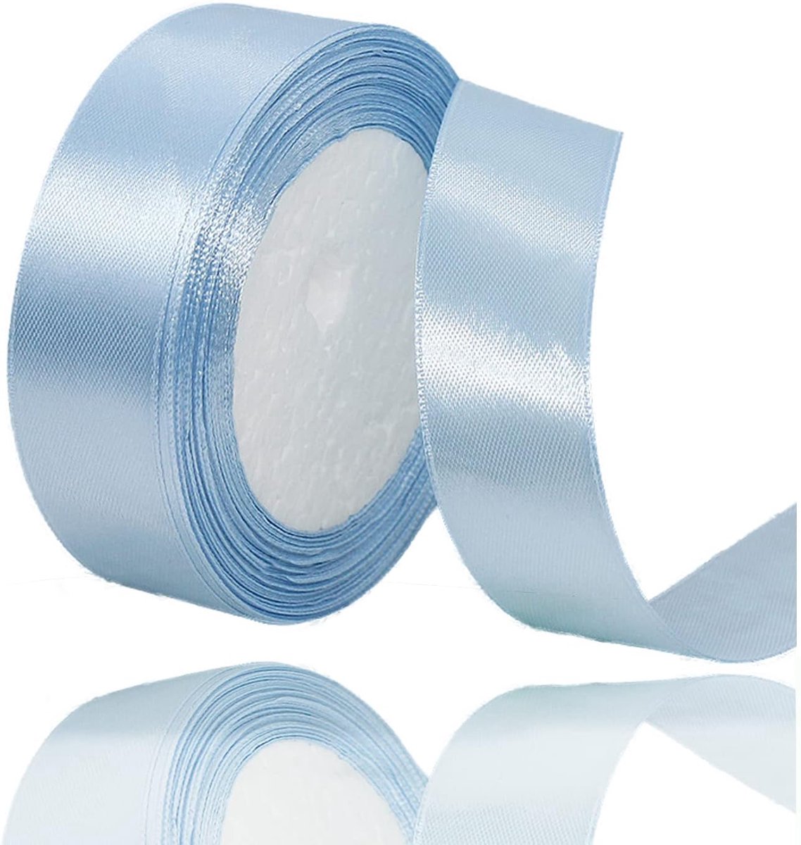 Lint lichtblauw, 25 mm x 23 meter, effen kleur, stoffen lint voor geschenkverpakking, haarstrikken maken, bruiloftsdecoratie, doe-het-zelf knutselprojecten, bloemist, taartdecoratie en