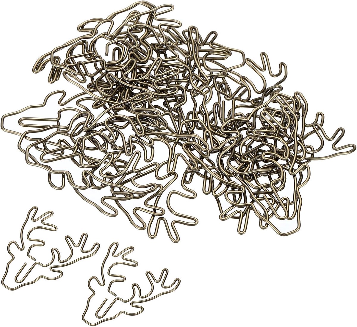 sourcing map Papieren klem, herten, diervormig, schattig, decoratief, plezier, bladwijzers met doos, 3,5 cm, bronzen tint voor het organiseren van kantoor, thuis, verpakking van 20 stuks