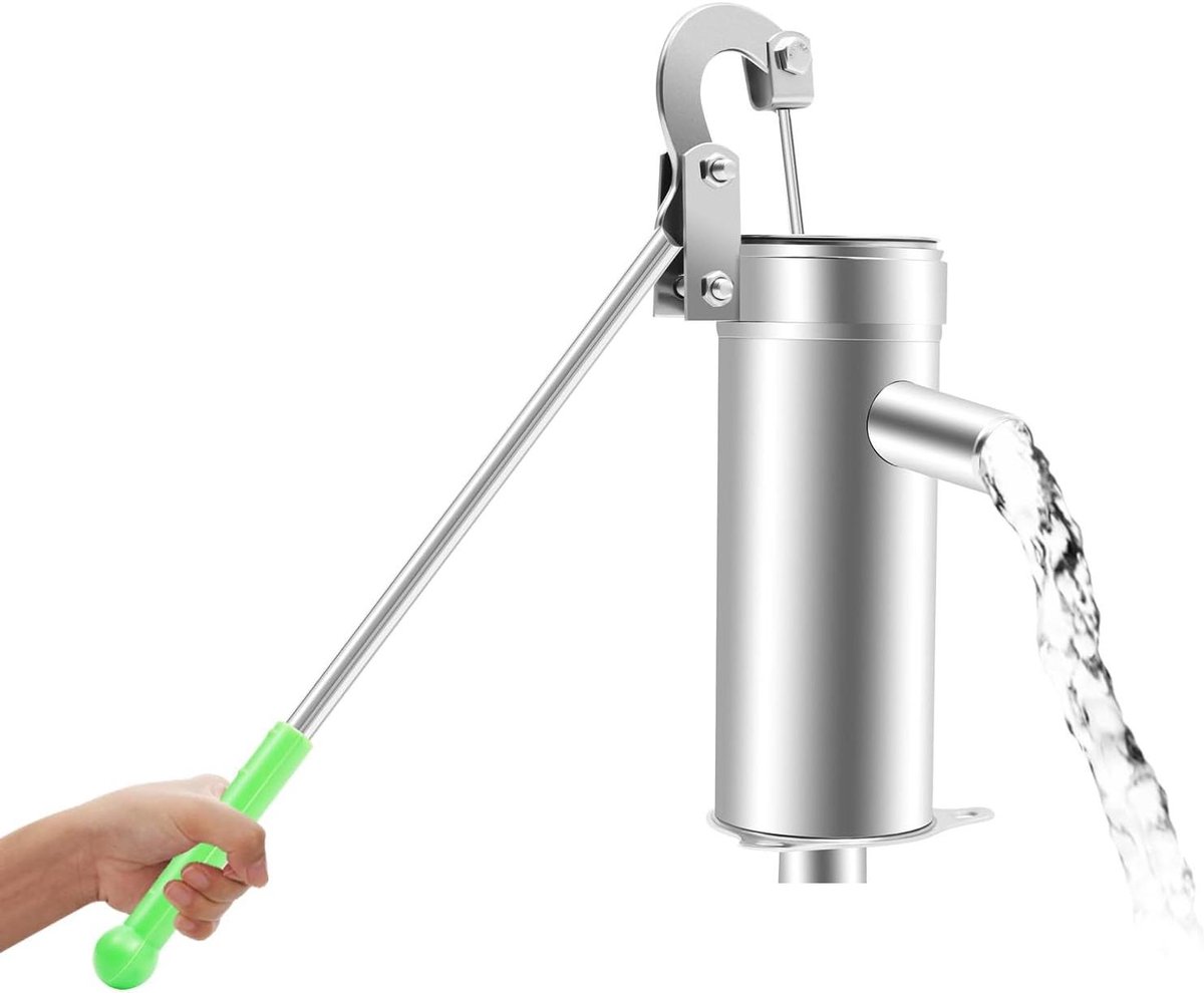 Zwengelpomp RVS - Handpomp Tuinpomp - Water Verplaatsen - Hoge Efficiëntie - 8m Diepte - Zilver