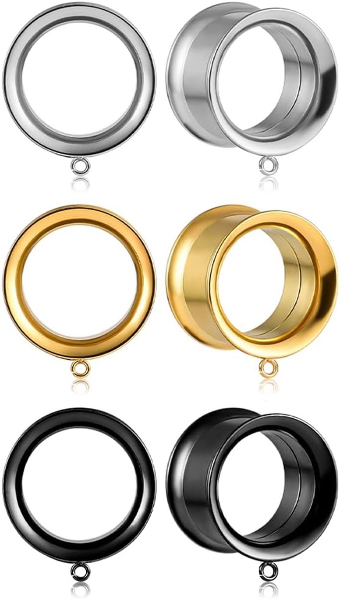 Oor tunnel met hanger Flesh Double Flared Plug roestvrij staal voor uitgerekte expander oorpiercing 6 mm tot 25 mm