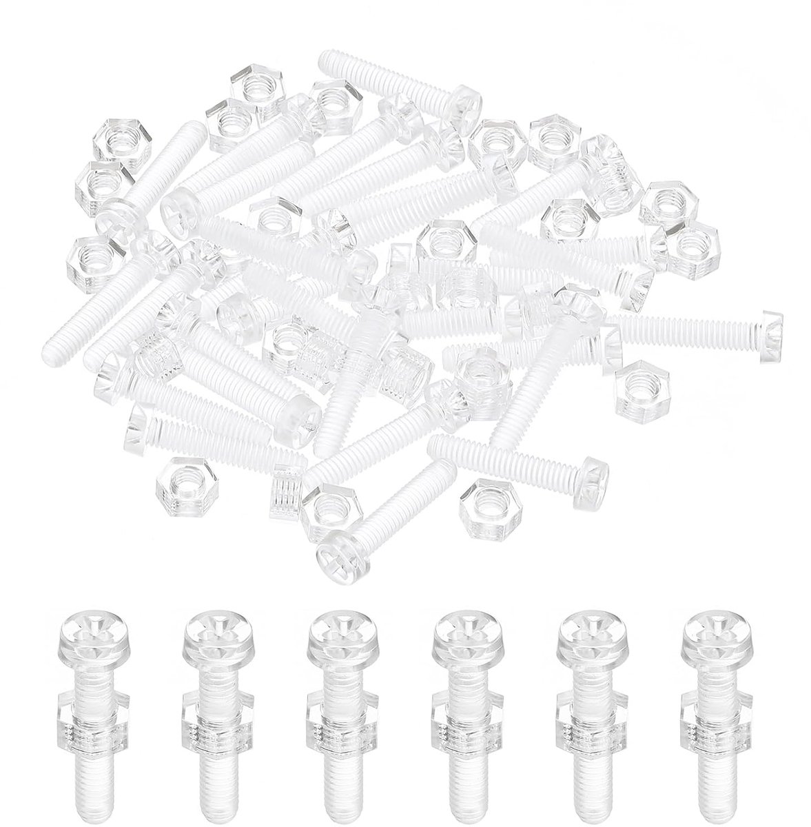 Kit acrylschroeven, transparant, M4 x 20 mm en zeskantmoeren, 30 sets ronde kopschroeven, Phillips kunststof, voor machineaccessoires, transparant