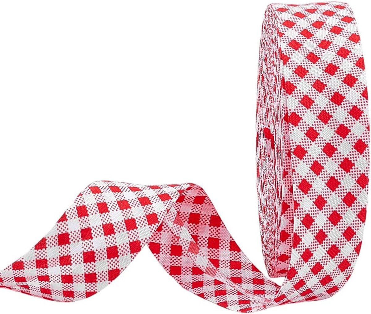24,06 Yards Rood Gingham Lint 1 Inch Breedte Rood Geruit Lint Polyester Taft Plaid Lint voor Haarstrikken Maken Bloemen Boeket Ambachten Pasen Valentijnsdag Verjaardag Bruiloft Feest