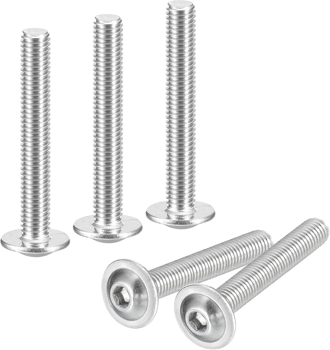 50 stuks inbusschroeven met flenskop, M5 x 35 mm, 304 roestvrij stalen lenskopschroeven, binnenzeskant, volledige schroefdraad voor meubelmontage (zilver)