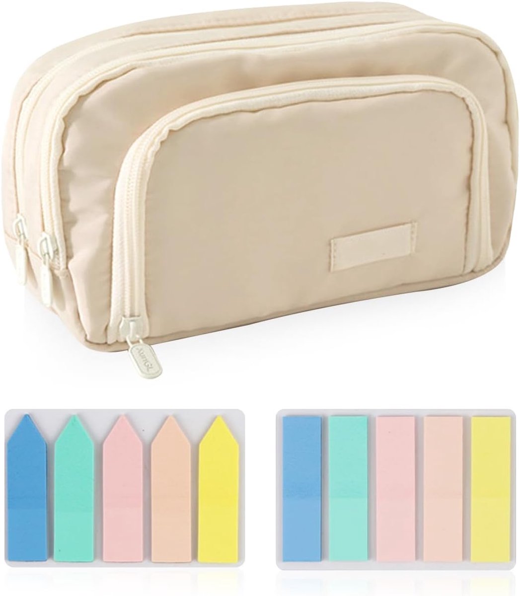 1 beige potlooddoos, 200 zelfklevende etiketten.