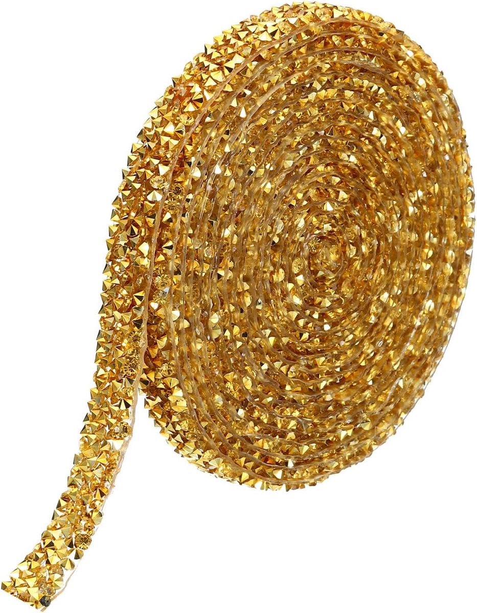 Hars Strass lint van 10 m, 10 mm, smeltlijm, bling-diamantlint voor kleding, doe-het-zelf ambachten, goudkleurig