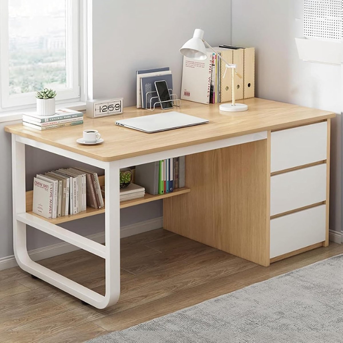Table, Contemporary Office Study Desk, Computer Desk with Storage, Home Office Desk for Bedroom, Study, Office A,100CM
