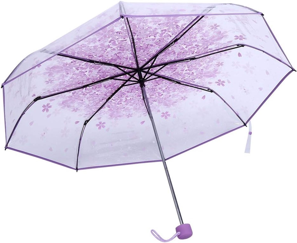 Cherry Blossoms Paraplu, 1PC Transparante Opvouwbare Modieuze Prinses Blossom Roze Regenparaplu's Handmatig Open Type met Sterk Legering Handvat voor Mannen en