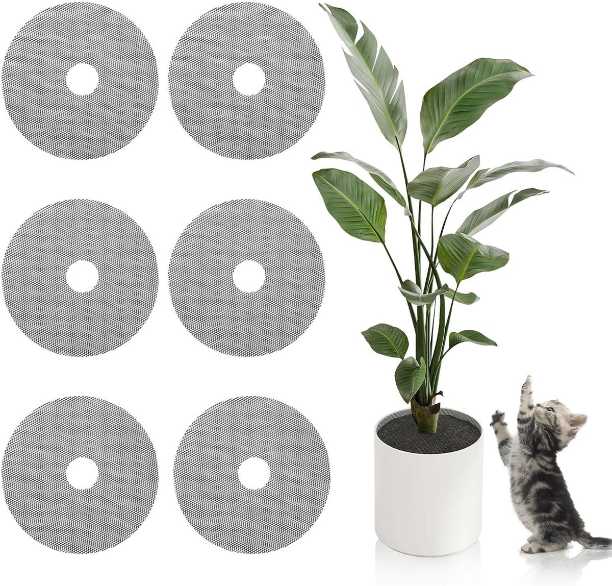6 stuks 11,8 inch plantenpotramsters, snijbare plantenpot bodembedekkers, ronde bodembedekkers, bloempotbeschermer tegen katten huisdieren graven binnen buiten tuin gebruik (6 stuks)