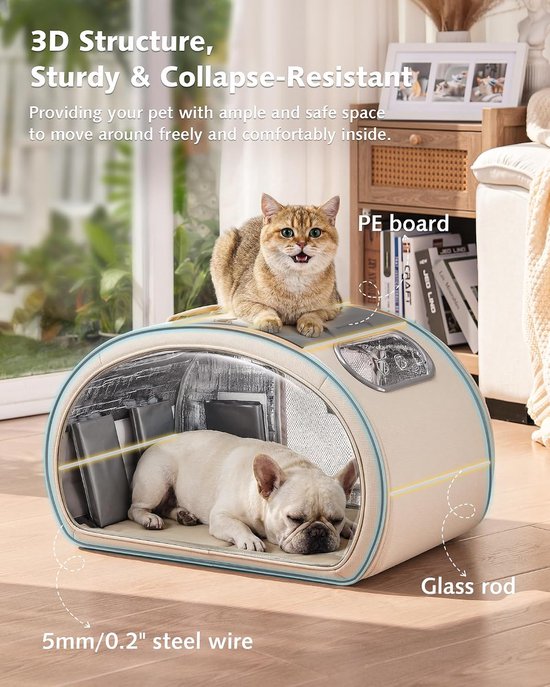 Huisdieren Koelhuis - Kattenhuis Hondenhuis - Huisdieren Koelen - Geïsoleerde Structuur - 65 x 42 x 42 cm - Beige — afbeelding 5