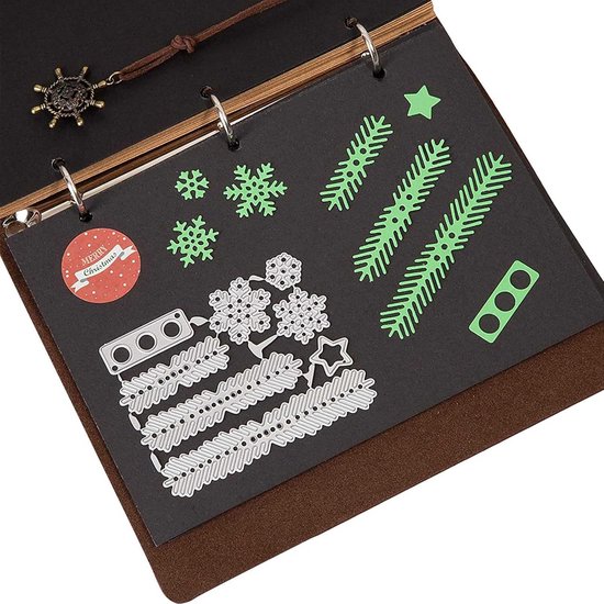 Set van 14 kerststansvormen, sneeuwvlokken, 3D-kerstboom, sneeuwpop, kerstman, rendier, stempelsjablonen, voor doe-het-zelf plakboek, album, papieren kaart, taartdeksel, knutselen — afbeelding 2
