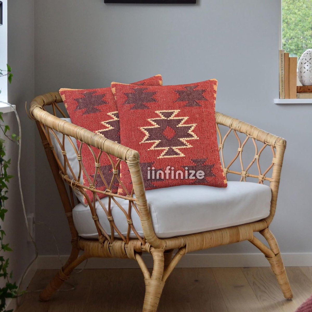 Kussenhoes 45x45cm - Wol-Jute - Traditioneel Kilim ontwerp - Perfect voor de woonkamer - SnelShoppen