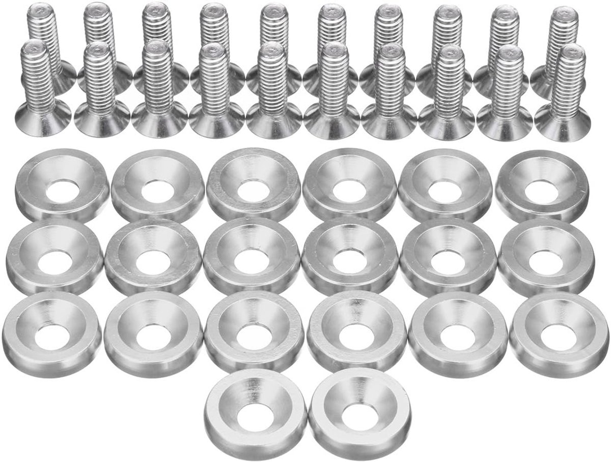20 stks CNC Aluminium Bumper Fender Washer Bout Motor Bay Dress Up Kit M6x15mm - Zilver