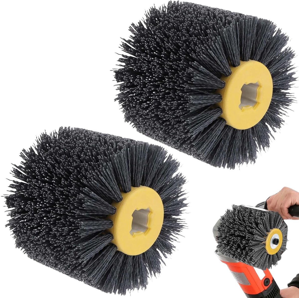2 x nylon borstel, korrelgrootte 120, schuurborstel, polijstborstel, draadtrekwiel, borstel voor schuurrol, schuurmachine, borstelslijper, satijniermachine, borstelborstel, slijpopzetstukken (grijs)