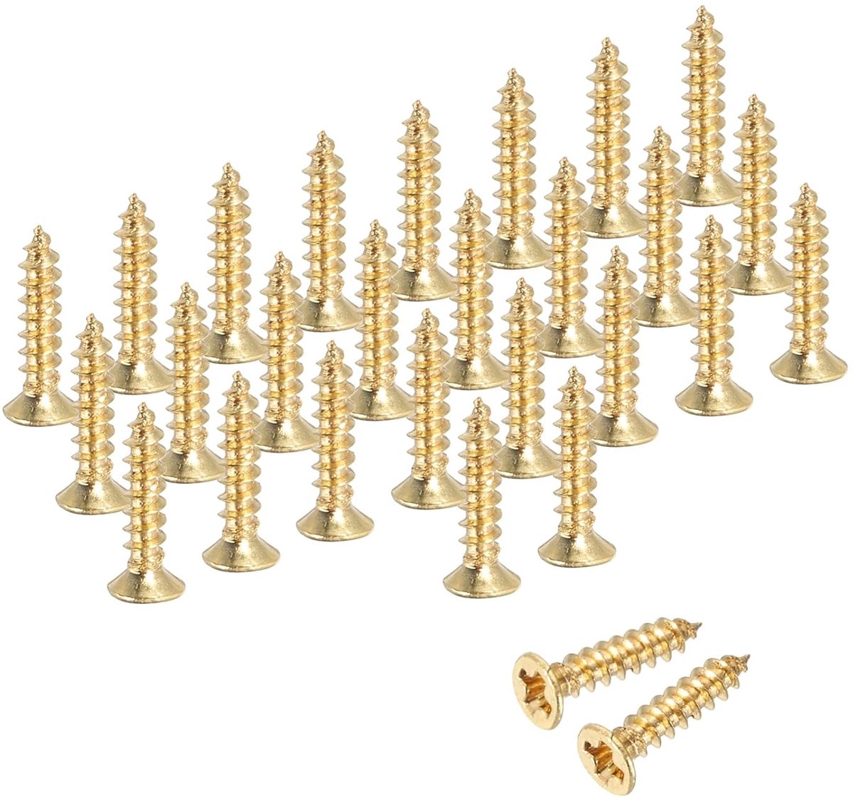 Messing Phillipsschroeven, M2 x 8 mm, zelftappende platte kopschroeven van messing, voor meubelverbindingen voor deurscharnieren (goudkleurig, verpakking van 88 stuks)