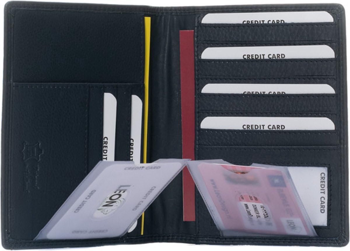 Paspoorthoes - Compact - Leer - Donkerblauw - Handgemaakt voor sleutels en kaarten - SnelShoppen