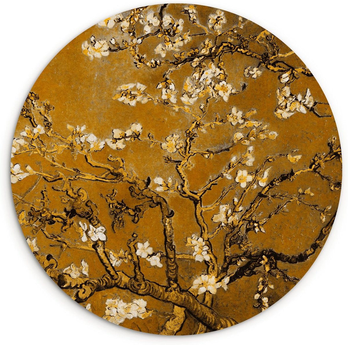 Wandcirkel Ø30 cm Muurcirkel Woonkamer Decoratie Wanddecoratie Huis Slaapkamer Badkamer Keuken Kunstschilderij Amandelbloesem - Kunst - Van Gogh - Goud