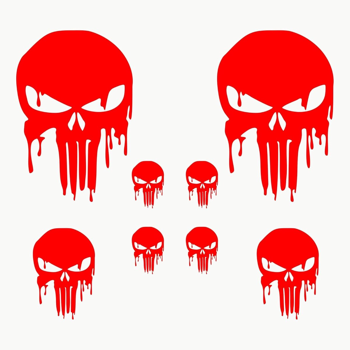 Stickers Schedels | Set van 8 Stuks | Vinyl Sticker Auto | Buitenkant Auto Stickers | Gesmolten Schedel Vinyl | Stickers voor Motor en Helm (Rood)