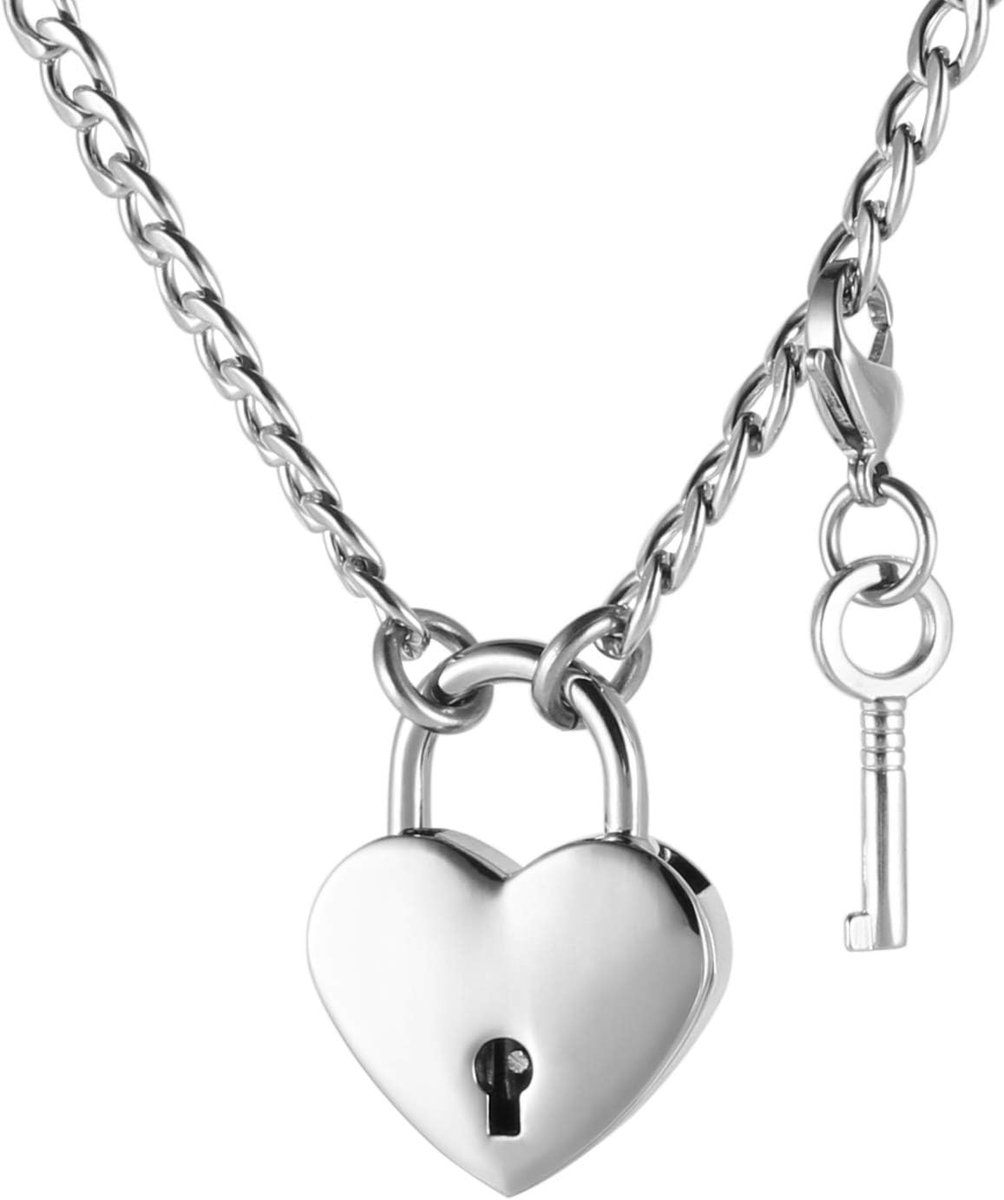 Lover Hart Hangslot Ketting Hangslot Kraag Choker voor Mannen Vrouwen met Slot en Sleutel 61 cm, 24 inches, Roestvrij staal, Edelsteen