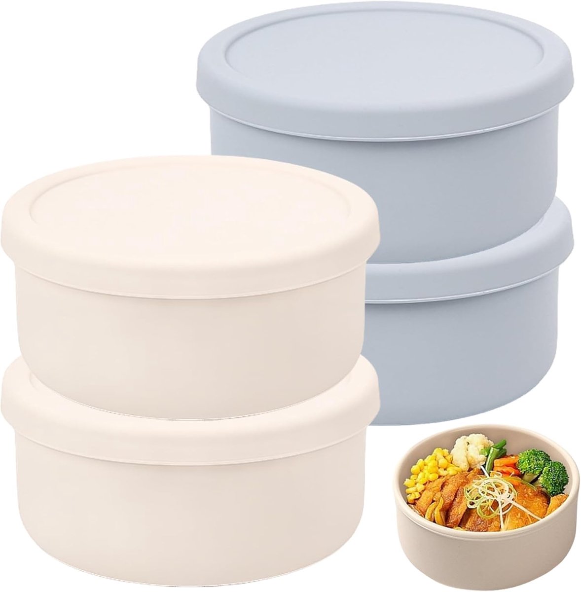 Set van 4 pizzaballenboxen met deksel, perfect als pizzabox, fermentatiebox, deegbox, rond, 14,5 x 6,5 cm, pizzadeegbox met deksel, opvouwbare gaarbox voor pizzadeeg, anti-aanbaklaag siliconen