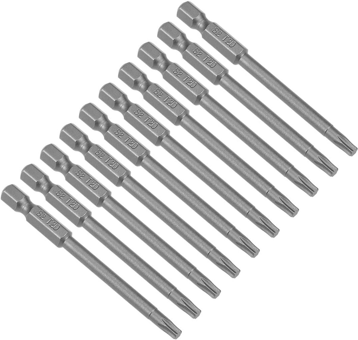 sourcing map 10 stuks. 50 mm lang 1/4 inch zeskantschacht T40 Torx kop schroevendraaier bits S2 H1/4inch*75*T20 10Pcs