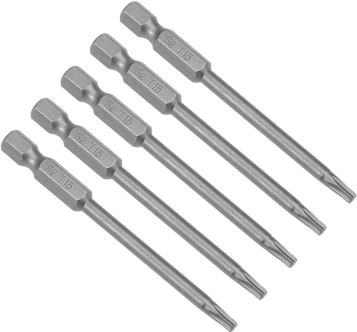 sourcing map 10 stuks. 50 mm lang 1/4 inch zeskantschacht T40 Torx kop schroevendraaier bits S2 H1/4inch*75*T15 5Pcs