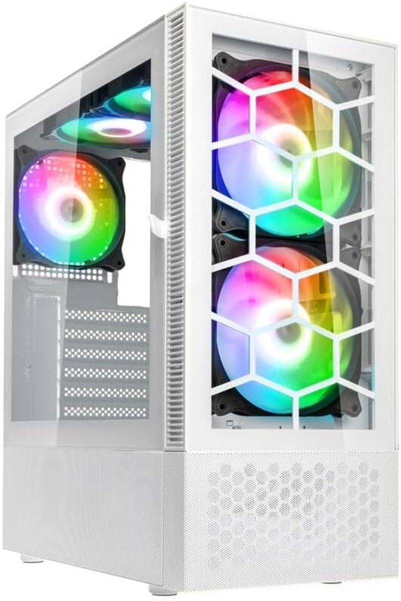 Observatory MX Mesh PC-behuizing, Kolink Umbra ARGB-ventilator, vaste stalen PSU-bekleding, mesh-frontplaat, SPCC-staal, Midi Tower, wit