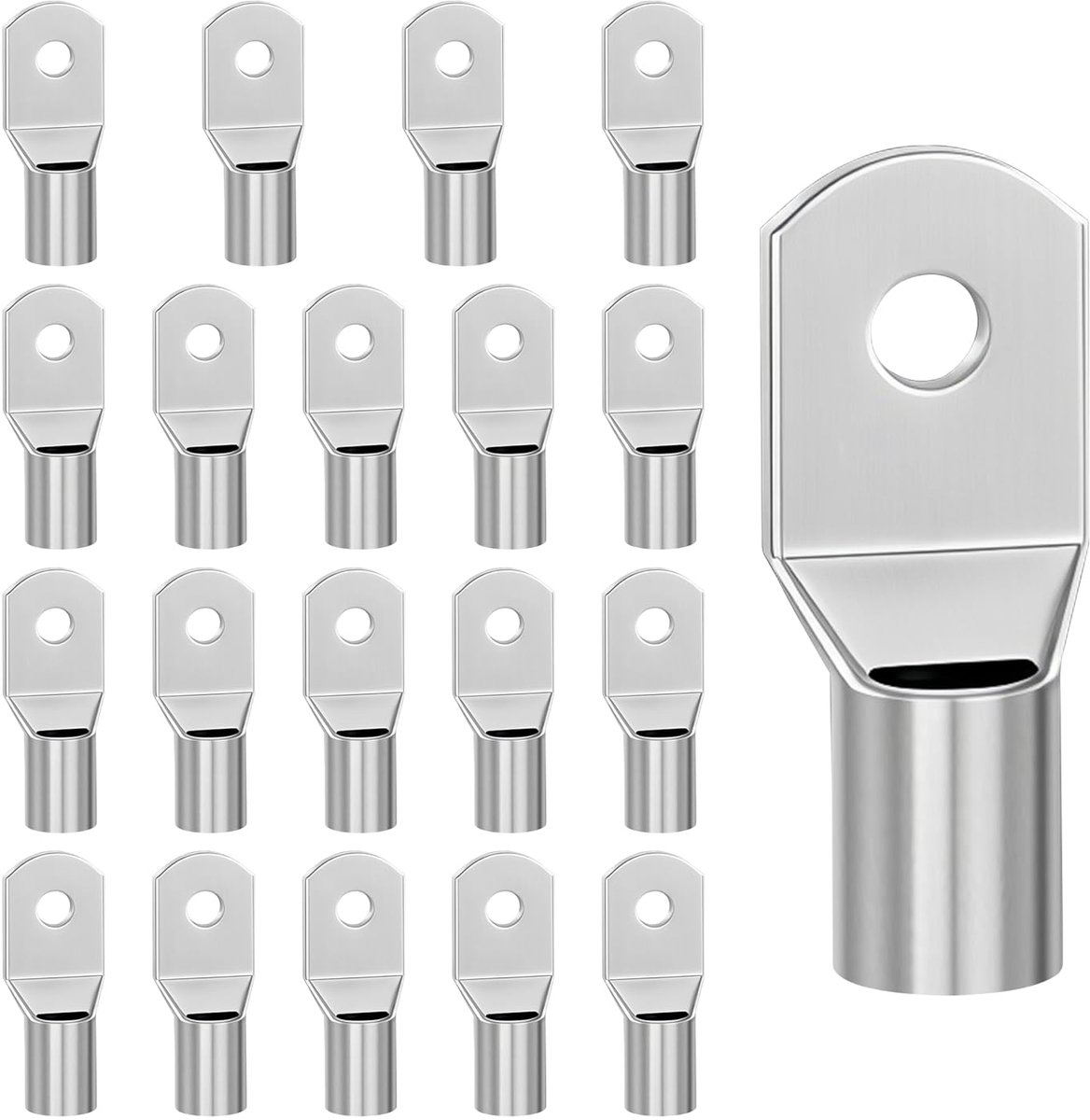 Krimpkabelschoenen met ringoog SC16-10 buiskabelschoenen, 16 mm², niet geïsoleerd, van vertind koper, voor auto's, motorfietsen, batterijkabels, zilverkleurig, 20 stuks