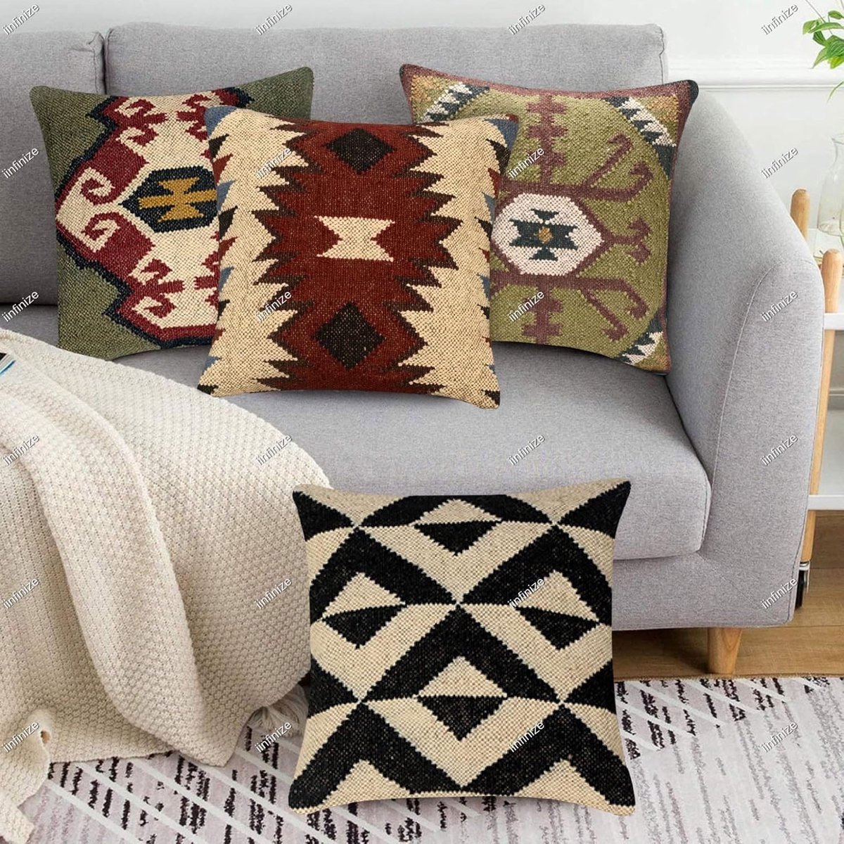 Kussenhoes 45 x 45 cm - Jute-Wol - Etnisch handgemaakt - Stijlvolle decoratie voor binnen en buiten - SnelShoppen