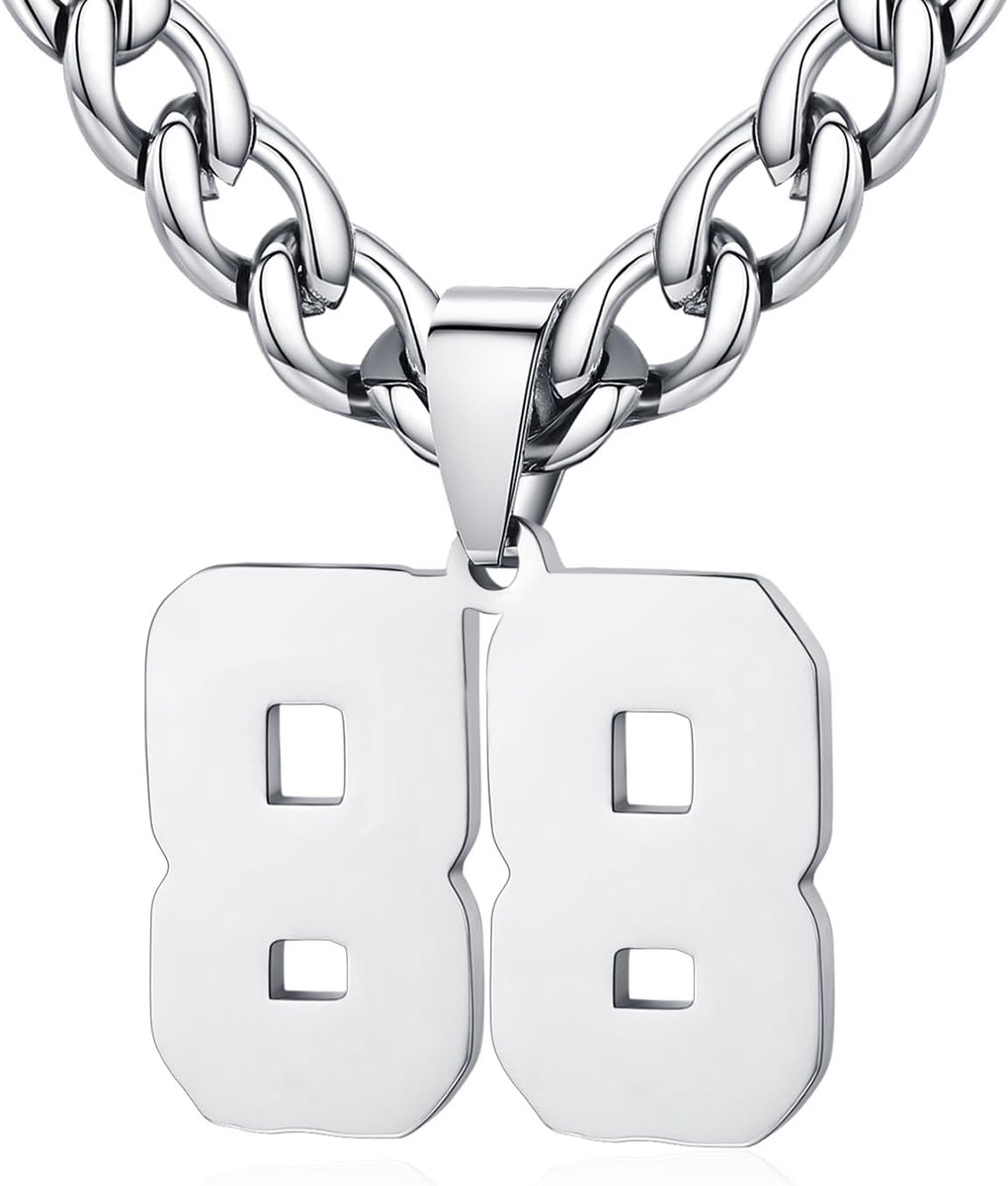 dames roestvrij staal 0-99 getal hanger geluksgetal jersey nummer sporter halsketting sieraden gepersonaliseerd met 6 mm brede pantserketting, Roestvrij staal