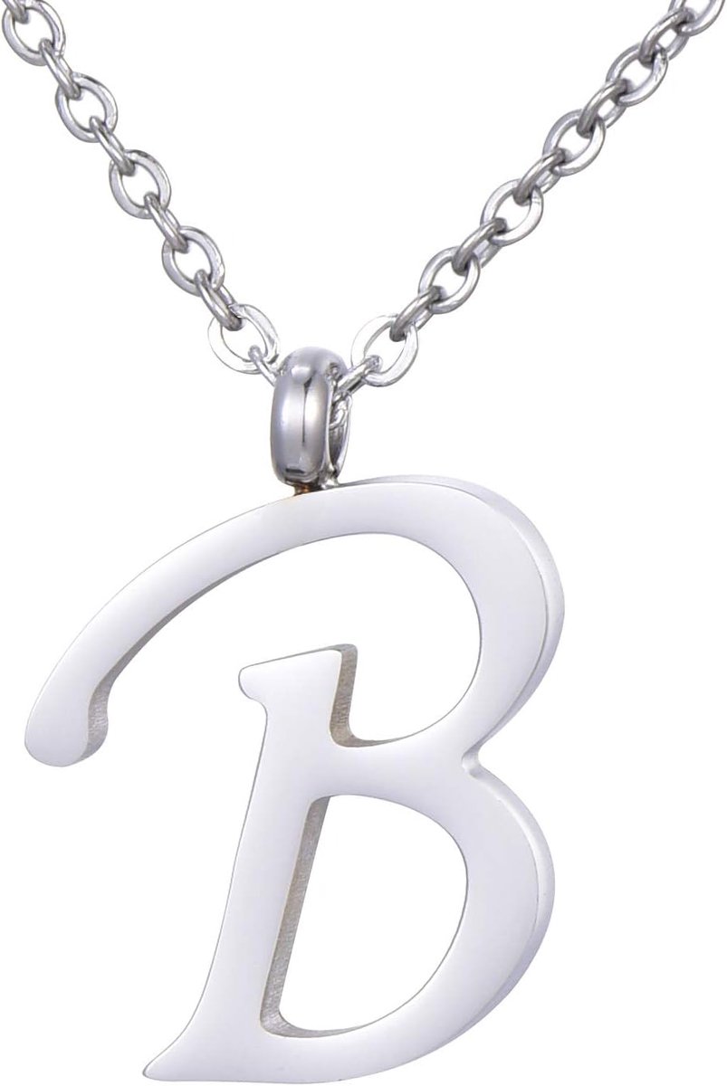 damesketting met letter, hanger roestvrij staal zilver in sieradenzakje