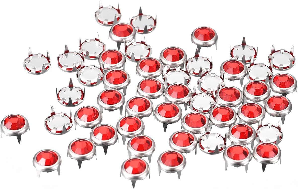 Strassteentjes, 8 mm, iriserende 4 klauwen nagelkop-klinknagels, versieringen, decoratieve klinknagels voor doe-het-zelf leren handwerk, kleding, tas, riem (rood)