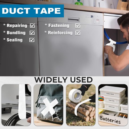 Wit, extra sterk, pantserband, waterdicht, 36 mm x 50 m, waterdichte tape, isolatietape, weefselband, met de hand te scheuren, voor repareren, bevestigen, outdoor, versterken — afbeelding 2