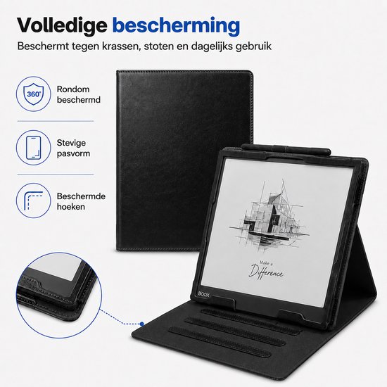 Boox Note Air4 C - Magnetische Standcover - Geschikt voor Boox Note Air4 C / Air3 C/ Air3 B/W - Met Automatische Slaap/Waak - PU Leren Hoes - Zwart van BOOX — afbeelding 3