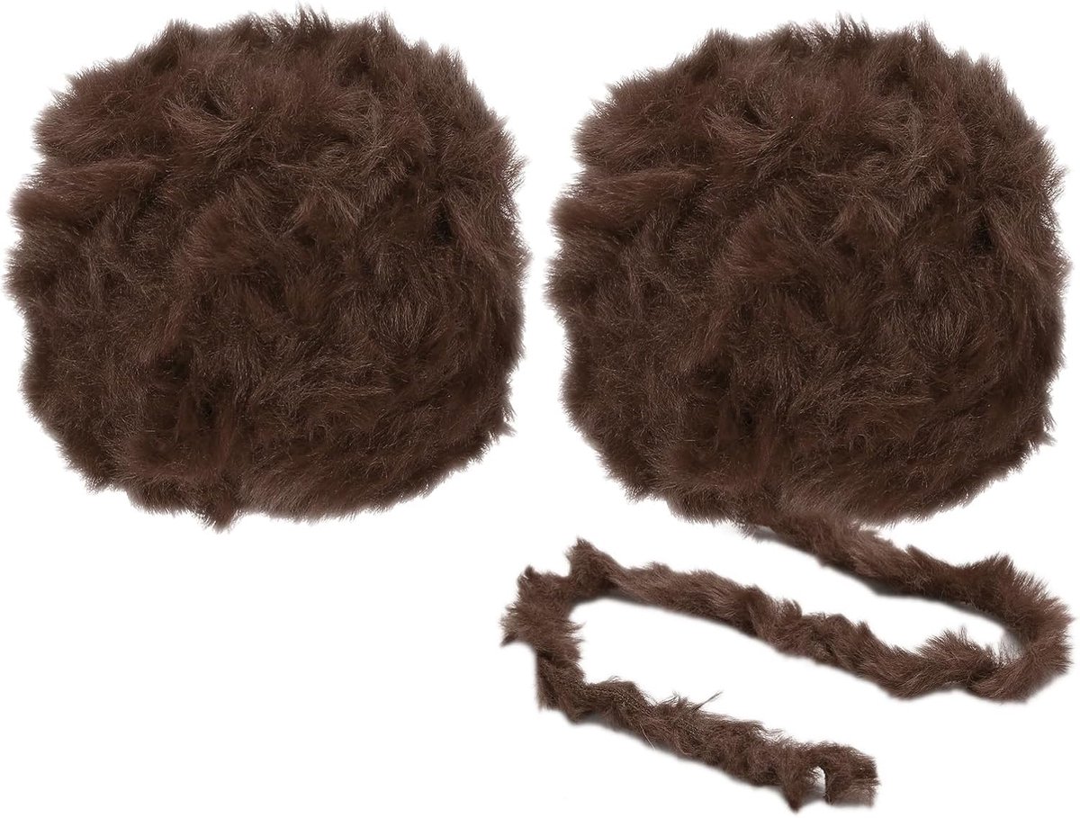 30 m kunstbontgaren, 2 strengen donzig garen, gehaakt pluizig garen, zachte dikke polyester pluche bontwimpers voor haken, gebreide deken, tapijt, trui, sjaal, hoed, beer ambacht, koffiebruin