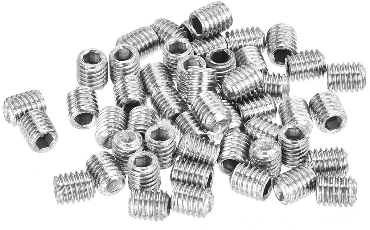 Steekschroeven, set van 50 stuks, M5 x 6 mm, metrisch, 316 roestvrij staal, zeskant, steekschroeven, kopfose, nappunt, groef schroeven voor de reparatie van compact zilver