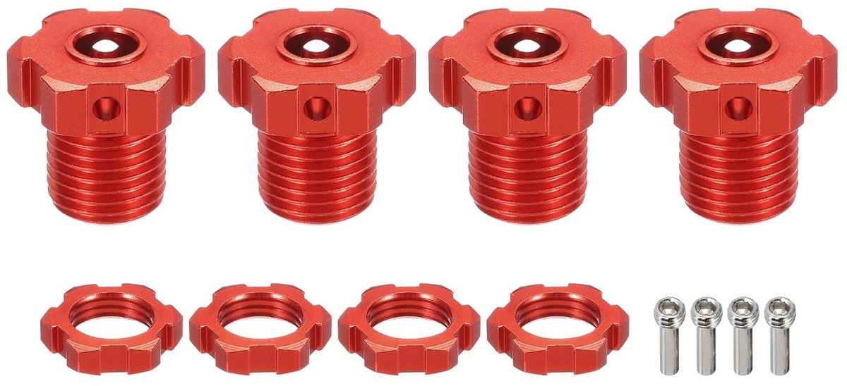 Zeskantmoeren voor wielnaven 17 mm van metaal, rode geleidingsadapter met pennen voor RC-auto's, 4 stuks