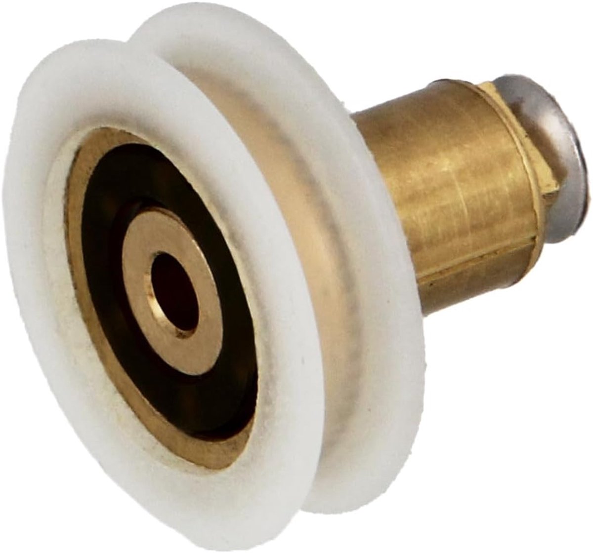 - Douchedeurlager - Set van 2 stuks - Ø 22 x 28 mm - Hoeklager en M4x8 schroef - Voor schuifdeuren van badkamerdouches - Wit nylon