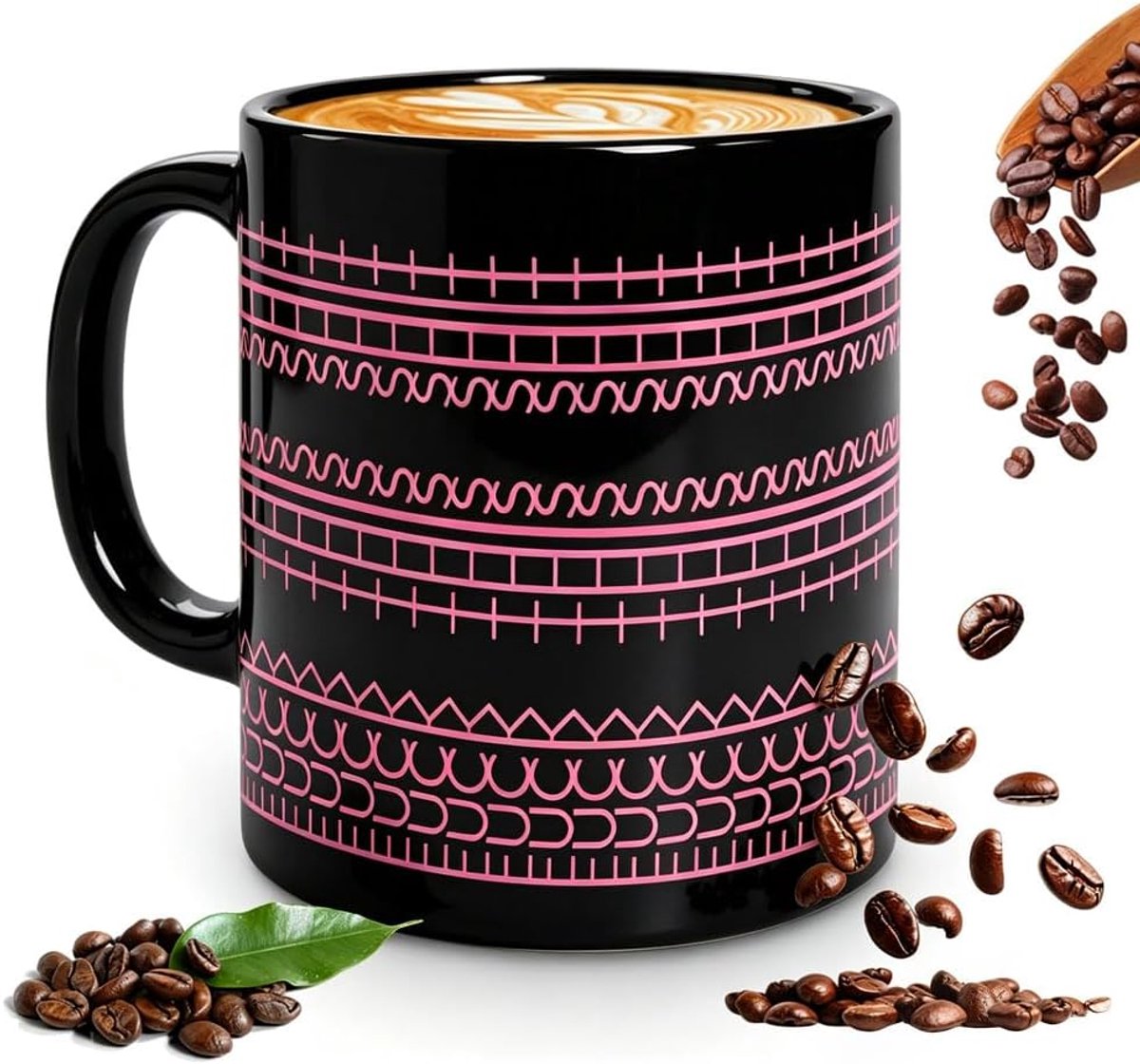 Fuck This Shit mok, 350 ml, grappige Fuck This Shit mok, koffiemok met verborgen boodschap, keramische koffiemok voor koffieliefhebbers met geïsoleerd handvat voor werk (zwart + roze)