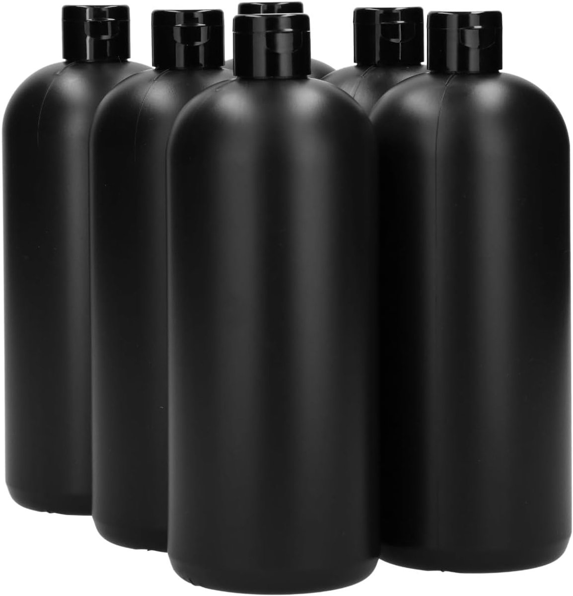 6 x 1000 ml ronde fles HDPE zwart + Klepdop zwart - BPA Vrij - Niet Breekbaar - Plastic Flesjes Navulbaar - Met Dop - Lege Flessen - 6 stuks