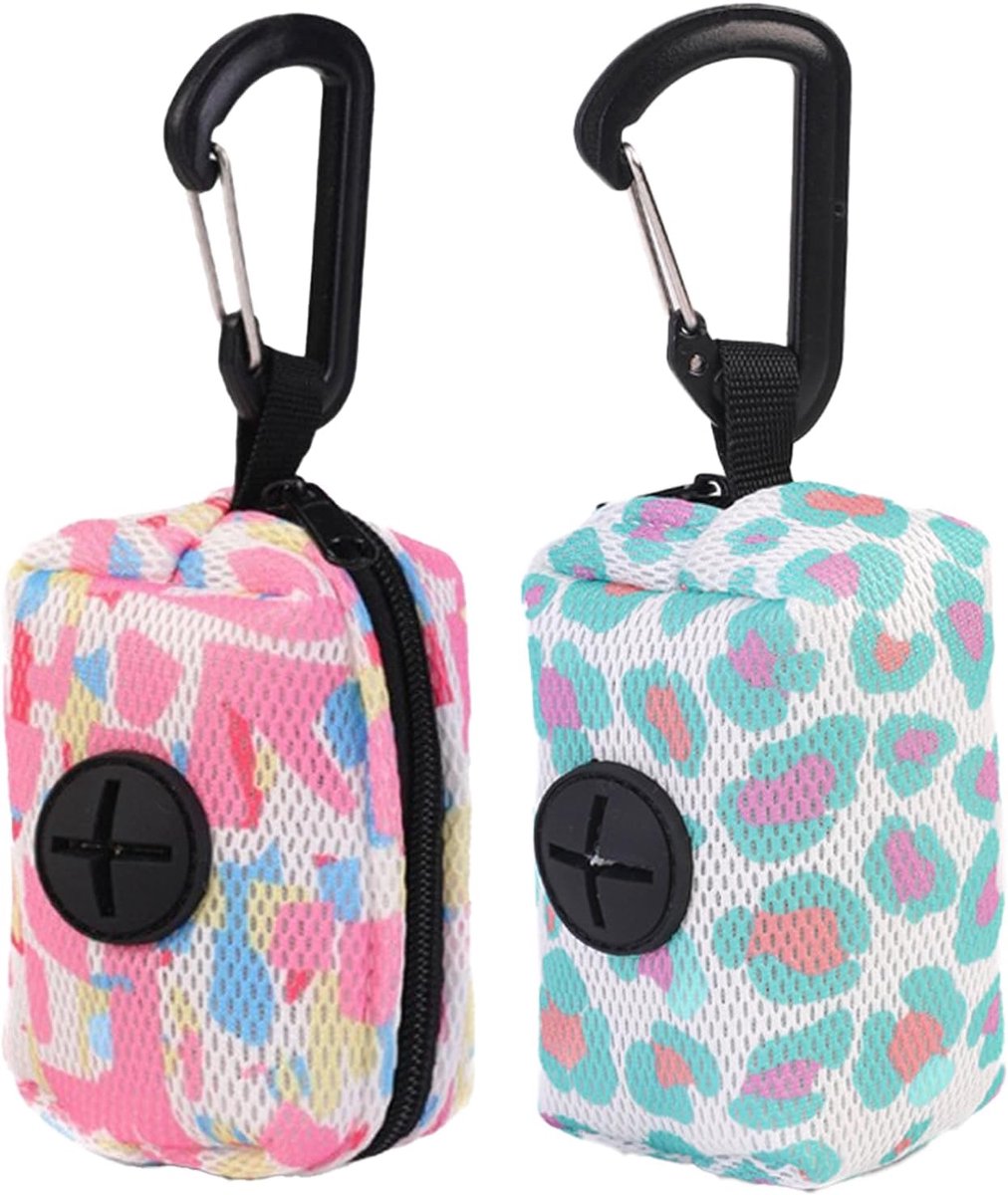 Hondenpoepzakhouder 2 stuks - ademend mesh - handsfree met karabijnhaak - ideaal voor wandelingen - ShopVlot
