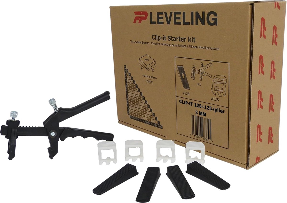 Tegel nivellering systeem - CLIP-IT starter kit 3 mm - 125 clips + 125 chocks - perfecte vloeren. - ShopVlot
