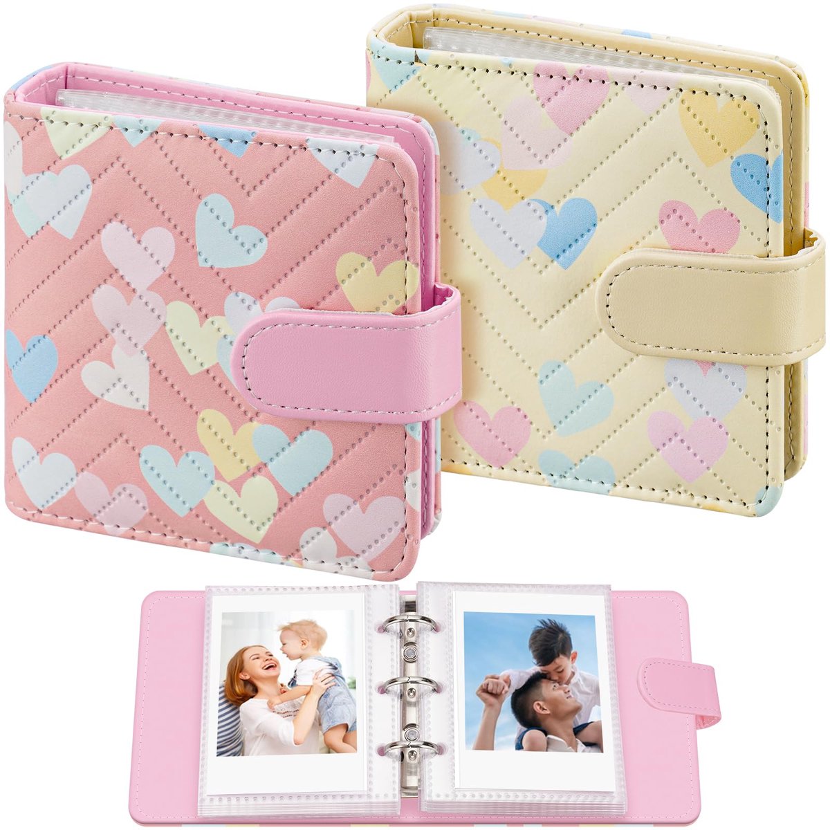 Mini-fotoalbums set van 2 - hartpatronen - compact formaat - perfect voor herinneringen - ShopVlot