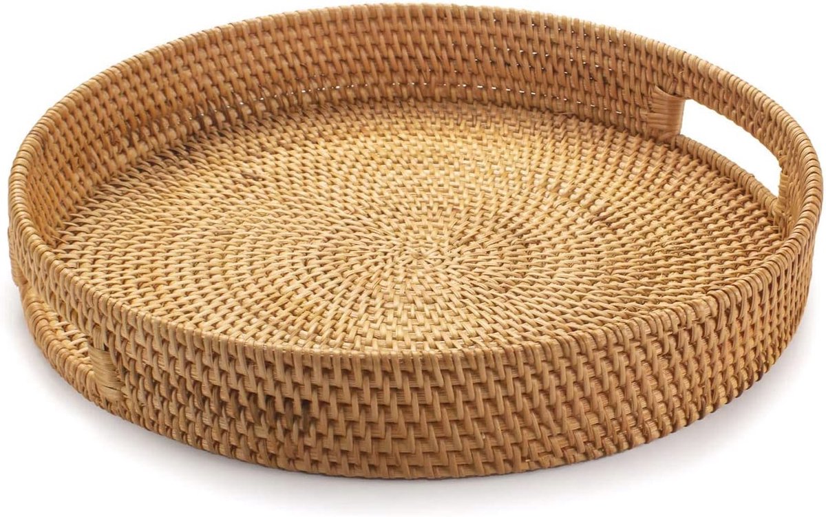 Rieten serveerschotel 34cm - 100% rattan - met uitsparingen - ideaal voor fruit en brood - ShopVlot