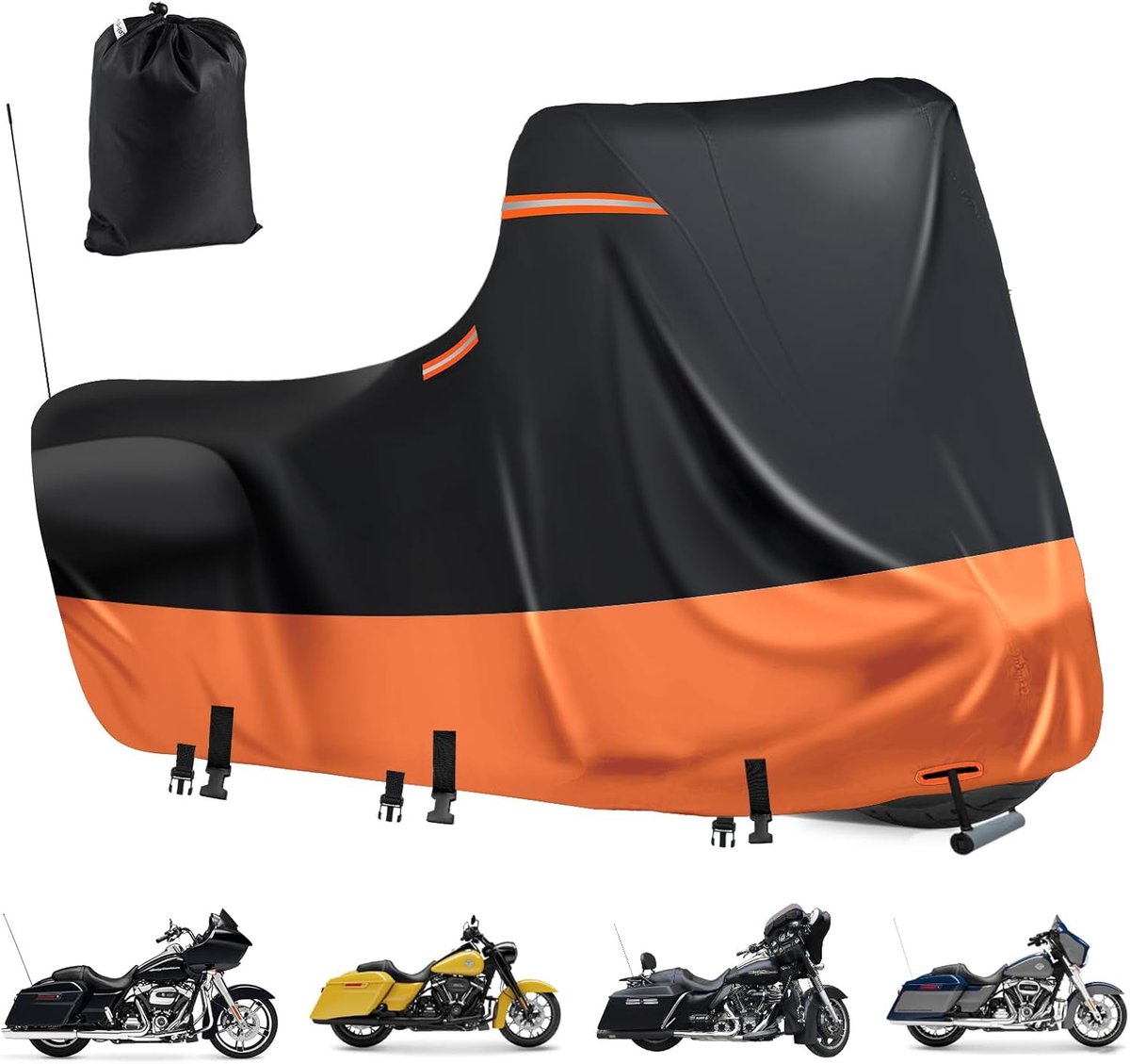 Motorfiets afdekzeil 600D - Waterproof met 5 reflecterende strepen - Ventilatieopeningen - ShopVlot