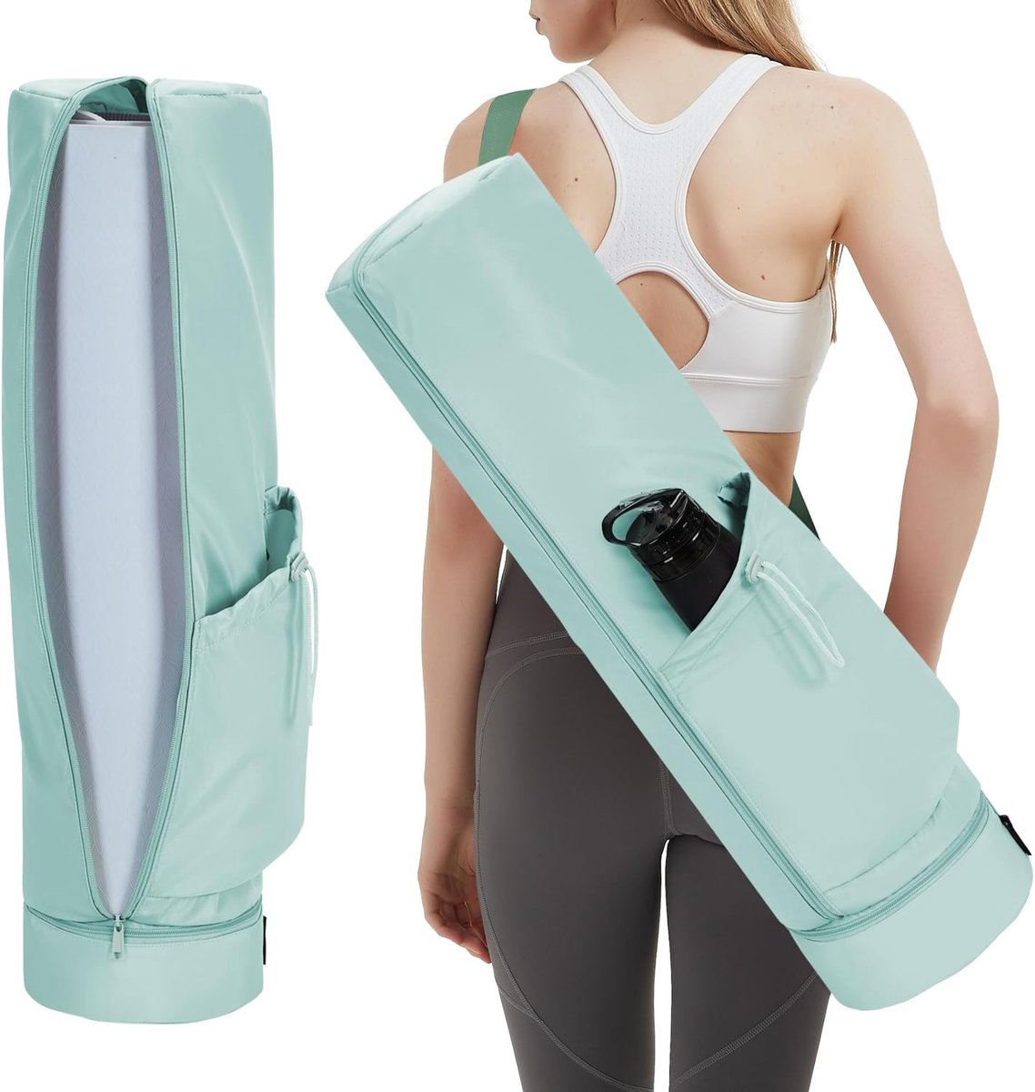 yoga tas met volledige rits - mintgroen - waterdichte compartiment - geschikt voor pilates en fitness - ShopVlot