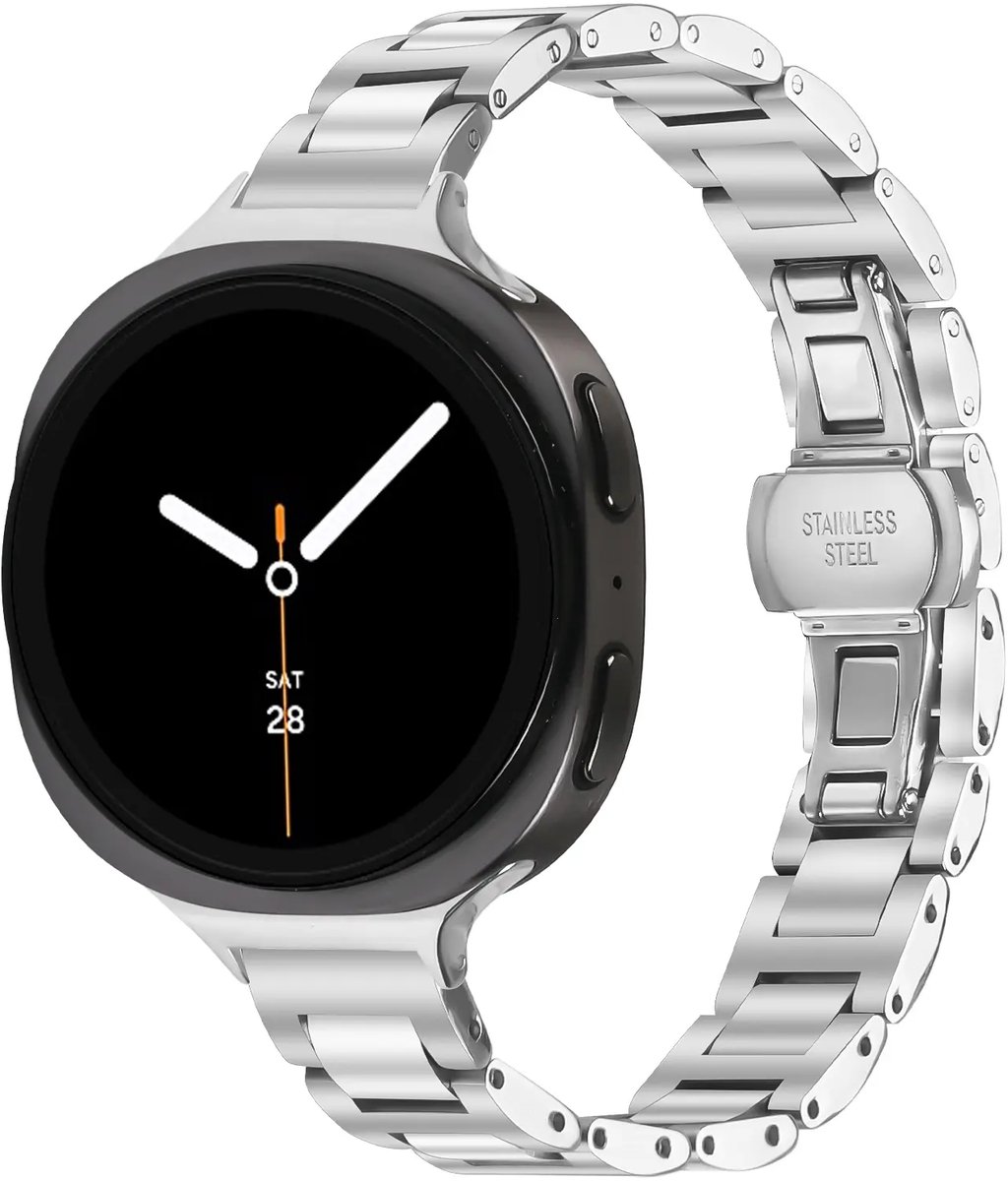 Strap-it Stalen smalle band geschikt voor Samsung Galaxy Watch 9 (40/44mm) / Watch 8 (40/44mm) / Classic (46mm) - Zilver
